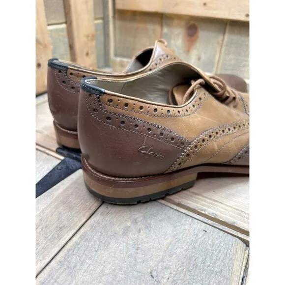 US13 Clarks Penton Formal Dress Shoes Brogues Brown Leather EU47