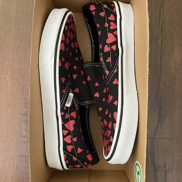 Valentine Special-vans classic slip on valentine hearts women size 6.5/7