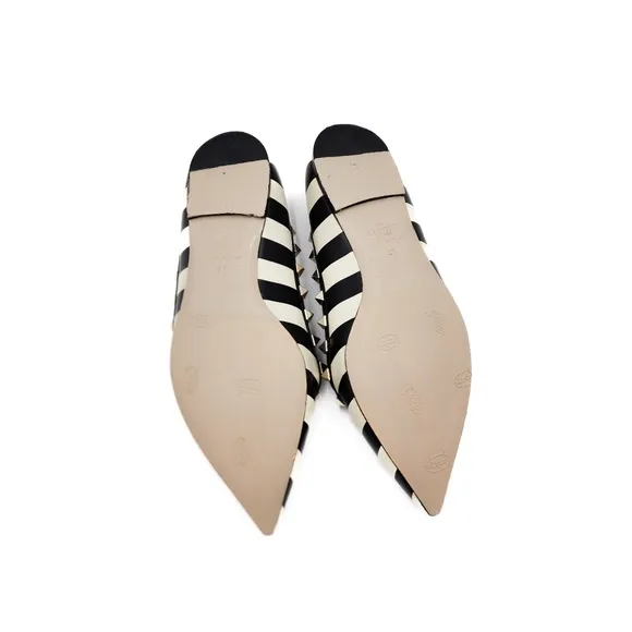 Valentino Garavani Rockstud Stripe Black White Pointed Toe Flats EU 38