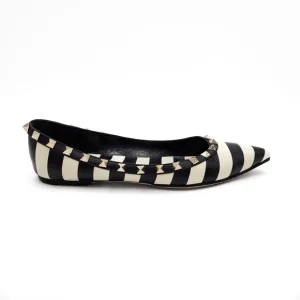 Valentino Garavani Rockstud Stripe Black White Pointed Toe Flats EU 38