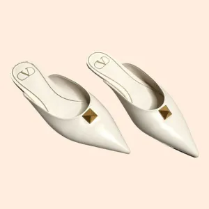 Valentino White Flats with Gold Accents