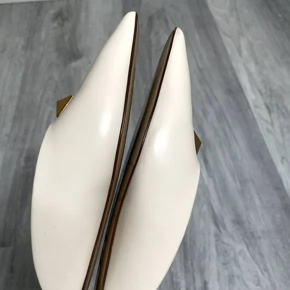 Valentino White Flats with Gold Accents