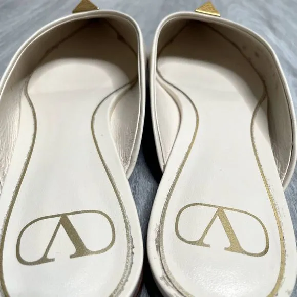 Valentino White Flats with Gold Accents
