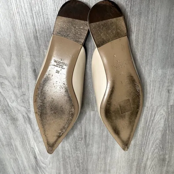 Valentino White Flats with Gold Accents