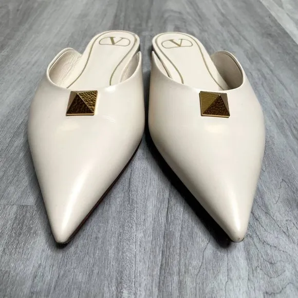 Valentino White Flats with Gold Accents