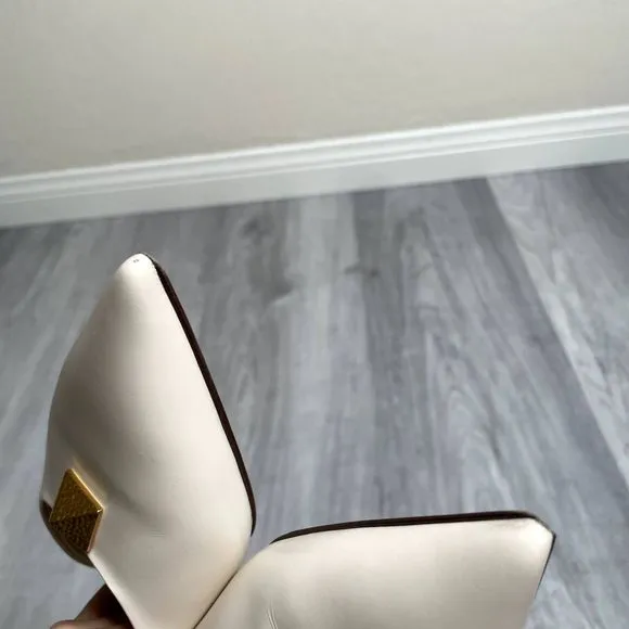Valentino White Flats with Gold Accents