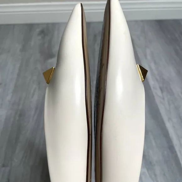 Valentino White Flats with Gold Accents