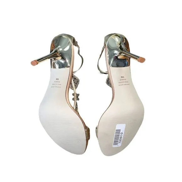 Valerie Stevens-Mosaic-Beaded Strappy Sandal Heels - Gold Leather - Womens Sz 10