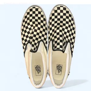 Vans Men's Checkered Slip-On Shoes - Black and Cream