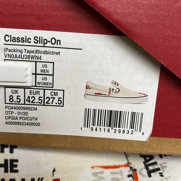 Vans Men’s Classic Slip On Packing Tape Blackdbl/Classic True White sneakers