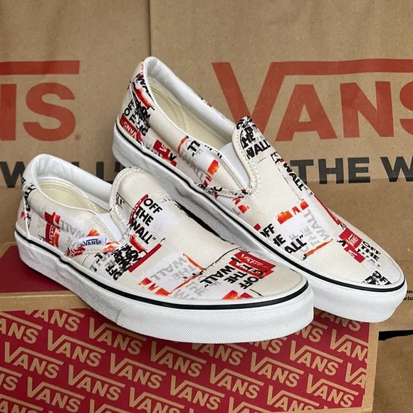Vans Men’s Classic Slip On Packing Tape Blackdbl/Classic True White sneakers