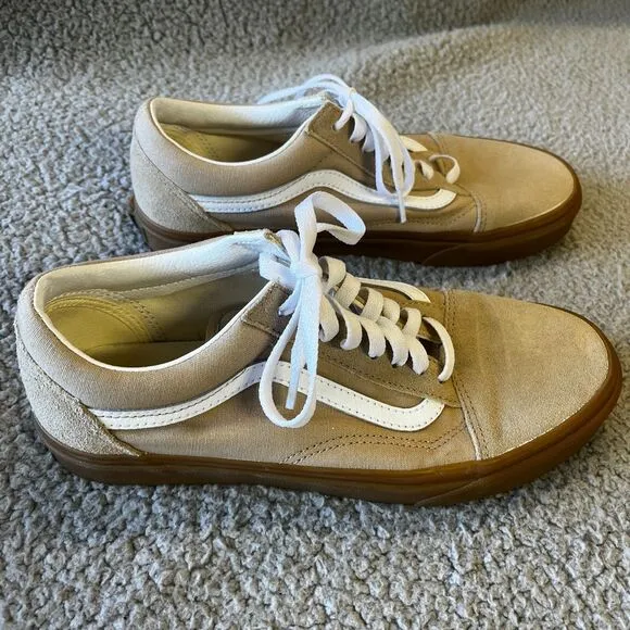 Vans  Old Skool Suede Canvas Shoes Mens 8 Womens 9.5 Brown Khaki Sneakers Gum