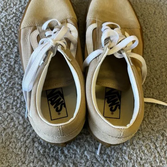 Vans  Old Skool Suede Canvas Shoes Mens 8 Womens 9.5 Brown Khaki Sneakers Gum