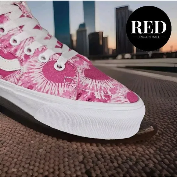Vans Tie-Dye Hearts Sk8-Hi Tapered Fuchsia Valentine's Shoes - Men's Size 8 NEW!
