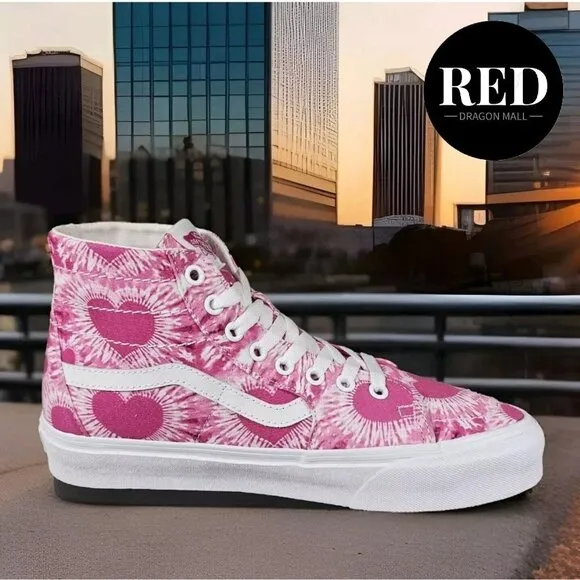 Vans Tie-Dye Hearts Sk8-Hi Tapered Fuchsia Valentine's Shoes - Men's Size 8 NEW!