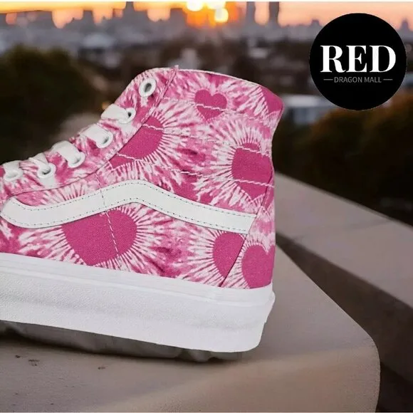 Vans Tie-Dye Hearts Sk8-Hi Tapered Fuchsia Valentine's Shoes - Men's Size 8 NEW!