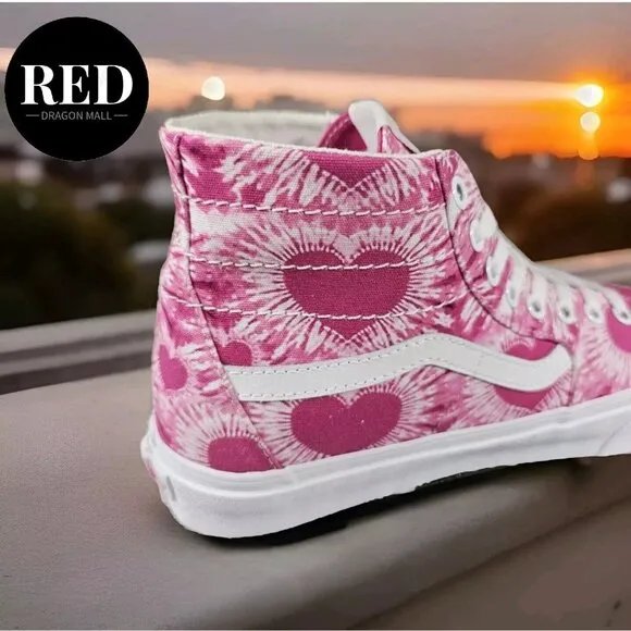 Vans Tie-Dye Hearts Sk8-Hi Tapered Fuchsia Valentine's Shoes - Men's Size 8 NEW!