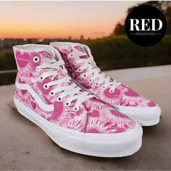 Vans Tie-Dye Hearts Sk8-Hi Tapered Fuchsia Valentine's Shoes - Men's Size 8 NEW!