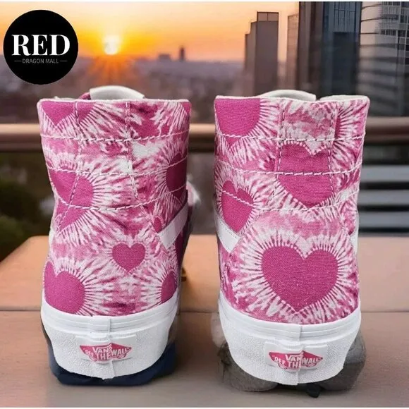 Vans Tie-Dye Hearts Sk8-Hi Tapered Fuchsia Valentine's Shoes - Men's Size 8 NEW!