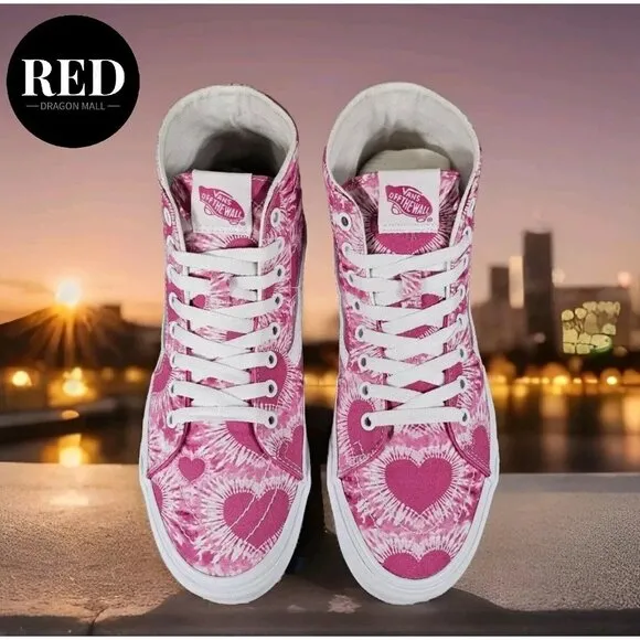 Vans Tie-Dye Hearts Sk8-Hi Tapered Fuchsia Valentine's Shoes - Men's Size 8 NEW!