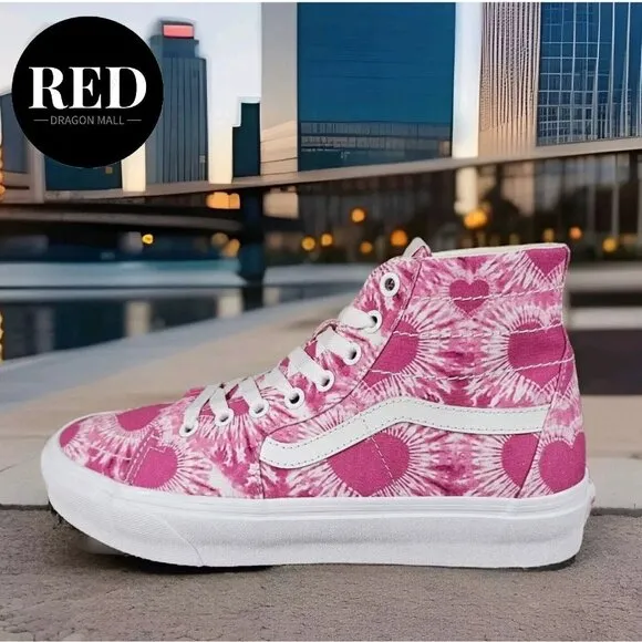 Vans Tie-Dye Hearts Sk8-Hi Tapered Fuchsia Valentine's Shoes - Men's Size 8 NEW!