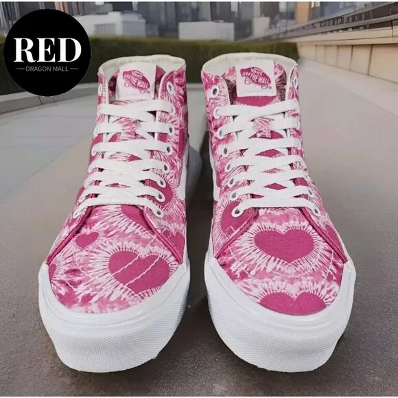 Vans Tie-Dye Hearts Sk8-Hi Tapered Fuchsia Valentine's Shoes - Men's Size 8 NEW!