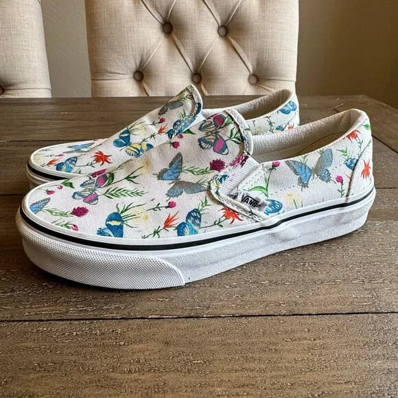 VANS Womens Size 6 Classic Slip On Parks Projects Floral Butterfly Casual Shoes