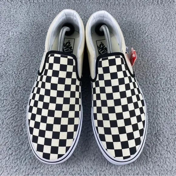 Vans asher checkers Mens‎ 11.5 Shoes Black Natural Canvas Slip On Skate Sneakers