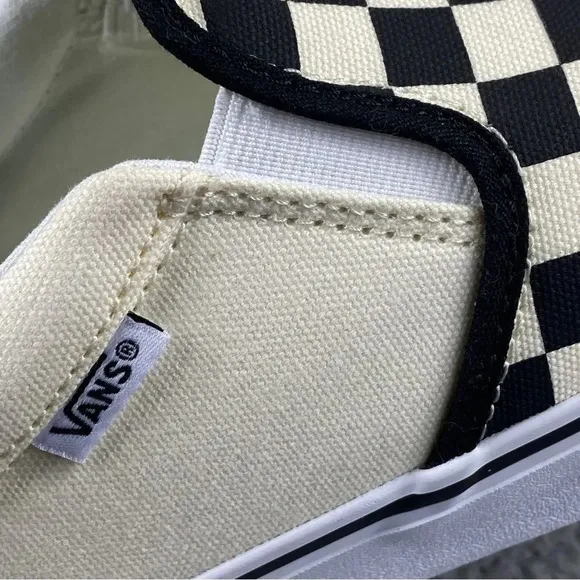Vans asher checkers Mens‎ 11.5 Shoes Black Natural Canvas Slip On Skate Sneakers