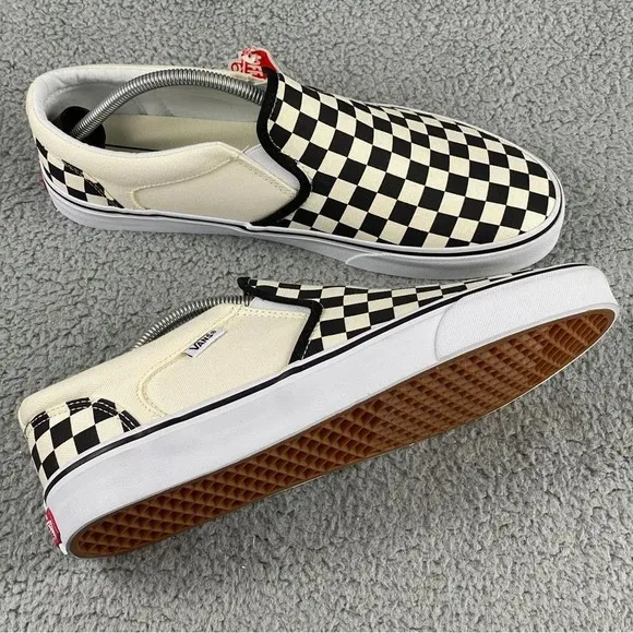 Vans asher checkers Mens‎ 11.5 Shoes Black Natural Canvas Slip On Skate Sneakers
