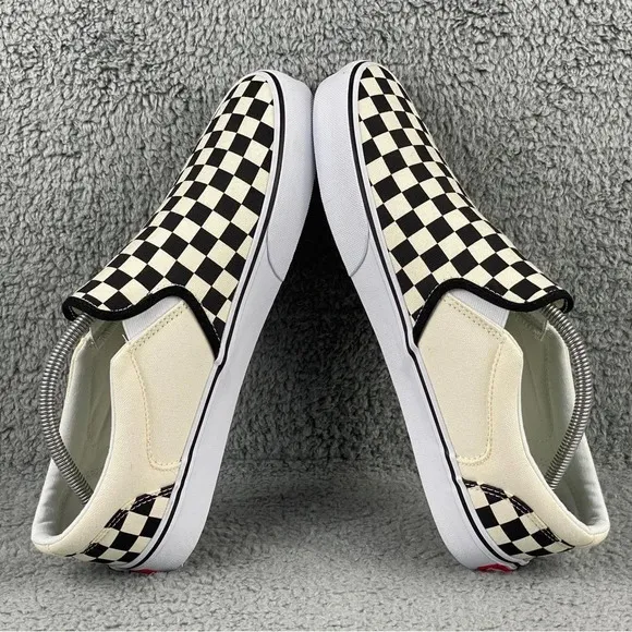 Vans asher checkers Mens‎ 11.5 Shoes Black Natural Canvas Slip On Skate Sneakers