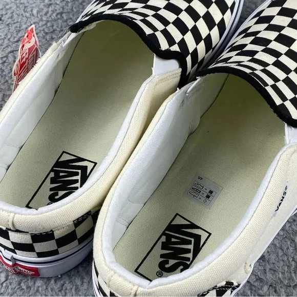 Vans asher checkers Mens‎ 11.5 Shoes Black Natural Canvas Slip On Skate Sneakers