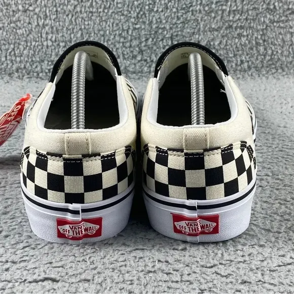 Vans asher checkers Mens‎ 11.5 Shoes Black Natural Canvas Slip On Skate Sneakers