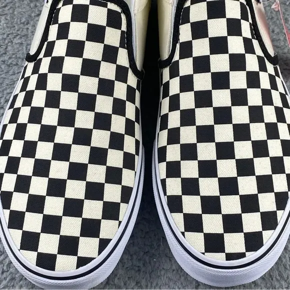 Vans asher checkers Mens‎ 11.5 Shoes Black Natural Canvas Slip On Skate Sneakers