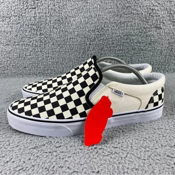 Vans asher checkers Mens‎ 11.5 Shoes Black Natural Canvas Slip On Skate Sneakers