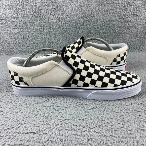 Vans asher checkers Mens‎ 11.5 Shoes Black Natural Canvas Slip On Skate Sneakers