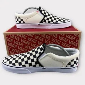 Vans asher checkers Mens‎ 11.5 Shoes Black Natural Canvas Slip On Skate Sneakers