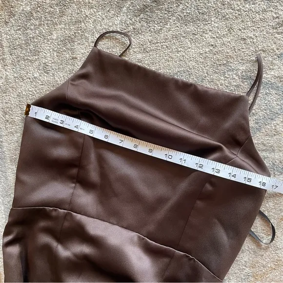 Vera Wang Espresso Brown Boat Neck Sleeveless Satin Maci Bridesmaid Formal Gown