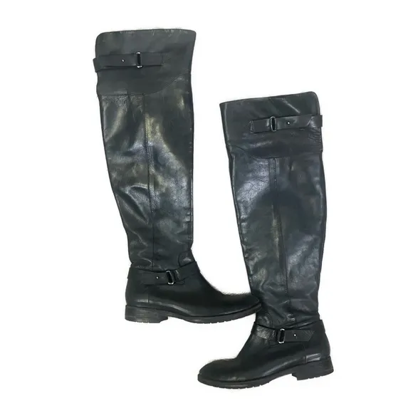 Vera Wang Lavender Women’s Leather Black Over The Knee Zip Side‎ Boots- Size 6