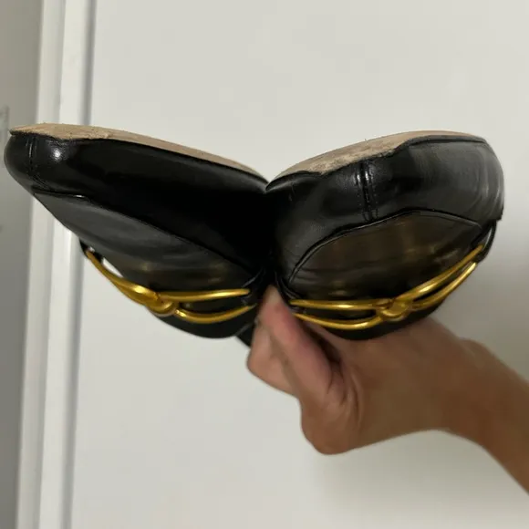 Veronica Beard Champlain Gold Chain LoaferBlack Leather Flats Size 10