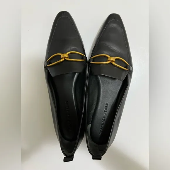 Veronica Beard Champlain Gold Chain LoaferBlack Leather Flats Size 10