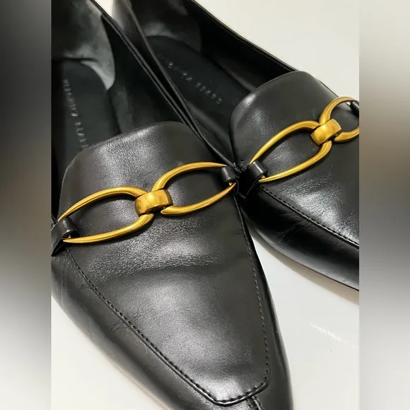 Veronica Beard Champlain Gold Chain LoaferBlack Leather Flats Size 10