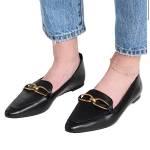 Veronica Beard Champlain Gold Chain LoaferBlack Leather Flats Size 10