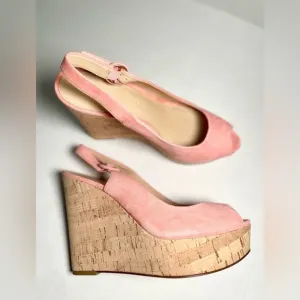 Veronica Beard Dali Peep Toe Peach Wedges Shoes Size 9