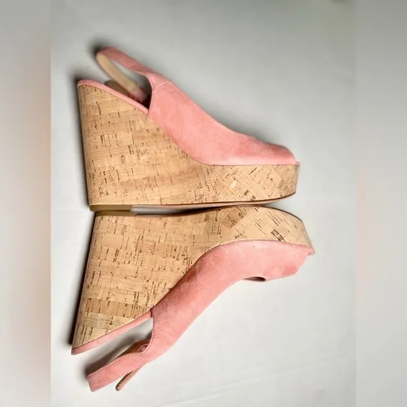 Veronica Beard Dali Peep Toe Peach Wedges Shoes Size 9