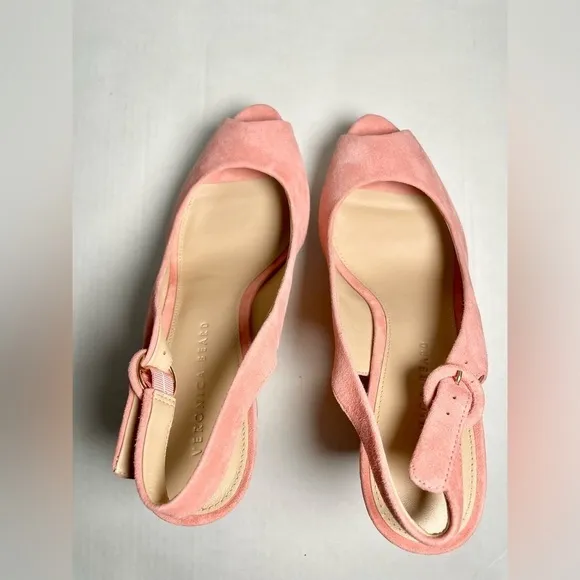 Veronica Beard Dali Peep Toe Peach Wedges Shoes Size 9