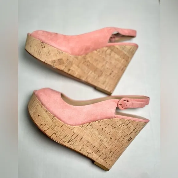 Veronica Beard Dali Peep Toe Peach Wedges Shoes Size 9