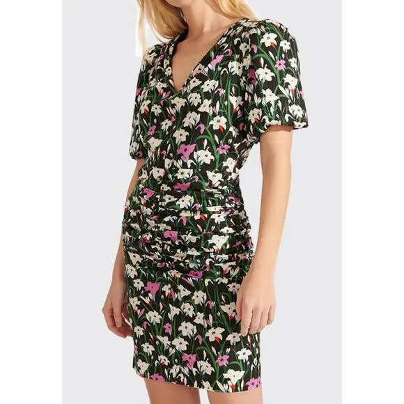 Veronica Beard Janis Floral Puff Sleeve‎ V-Neck Dress Size 14