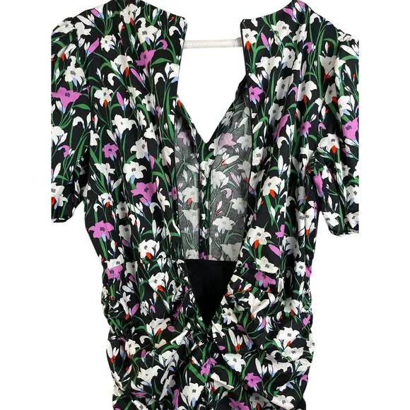 Veronica Beard Janis Floral Puff Sleeve‎ V-Neck Dress Size 14