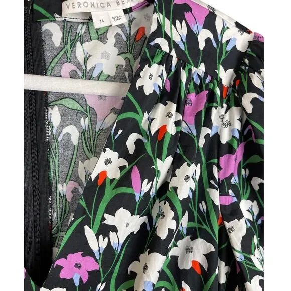 Veronica Beard Janis Floral Puff Sleeve‎ V-Neck Dress Size 14